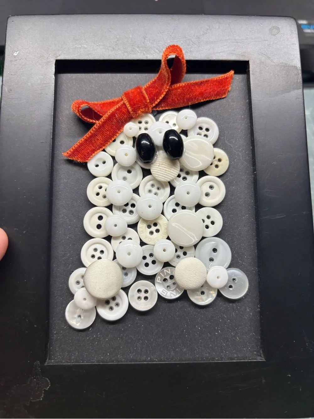 Handmade White Button Halloween Ghost Wall Art with Orange Velvet Bow